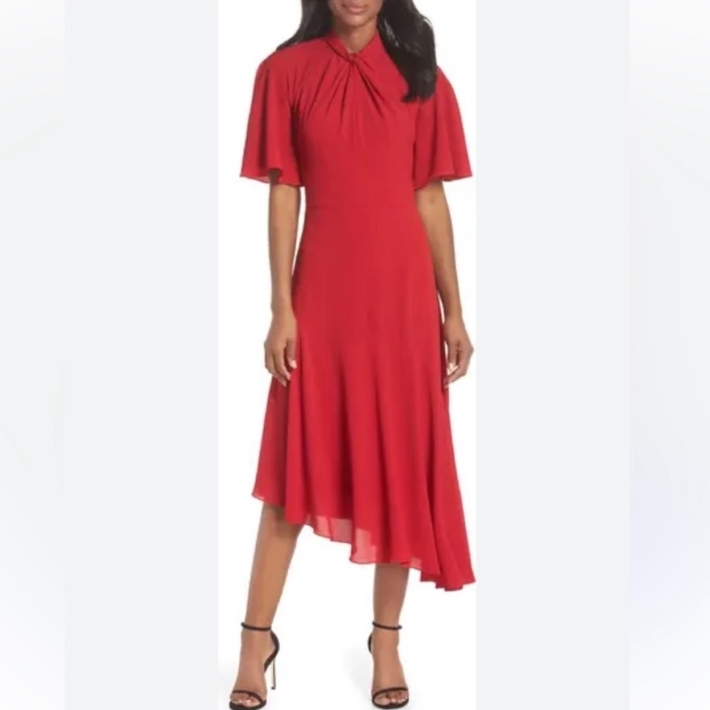 Maggy London Asymmetrical Twisted Neck Dress Cranberry Size 8 New